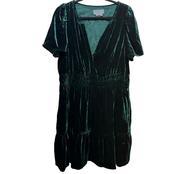 Anthropologie Green Sunday in Brooklyn V-Neck Velvet Mini Dress Size XL - Picture 7 of 16